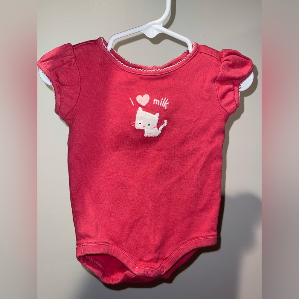 Gymboree I Love Milk Cat Embroidered Pink Baby Bodysuit Size 3-6 Months